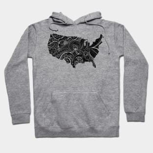 Mandala art map of the United States of America on black background Hoodie